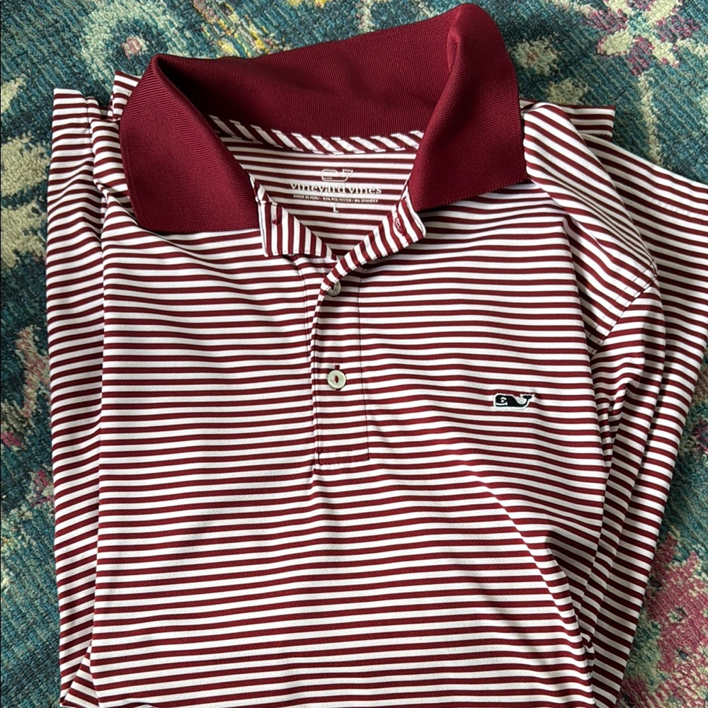 Vineyard Vines Maroon and White Striped Polo Shirt